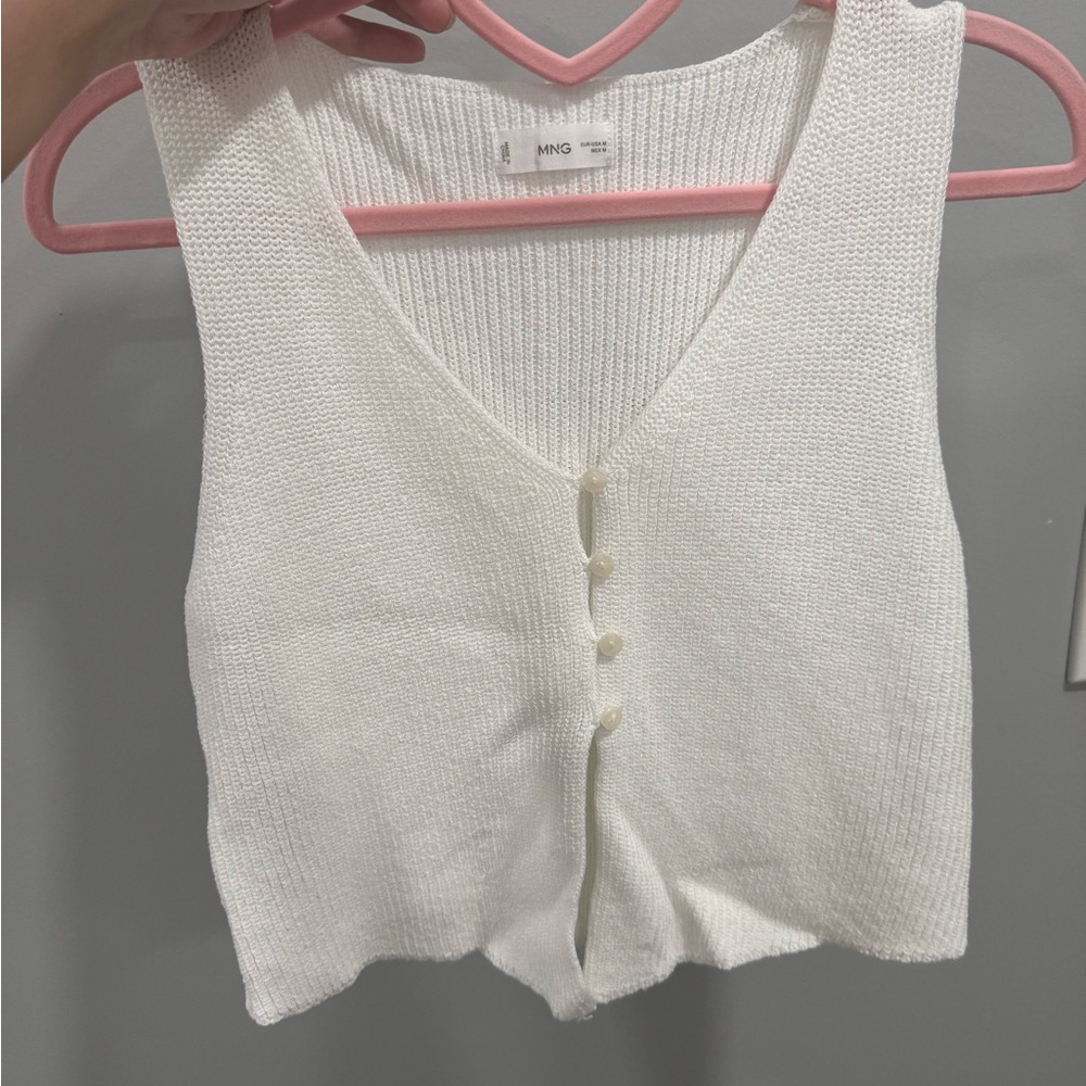 Mango Ivory Knit Button-Front Tank Top
